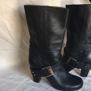 CHLOÉ MOTO BOOTS sz 36.5 black leather buckle boot